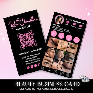 Instagram Visitenkarten, DIY Canva Template Design, Schwarz-Pinke Lash Visitenkarte, MUA Salon Karten, Vorgefertigte Lash Beauty Visitenkarte 2024