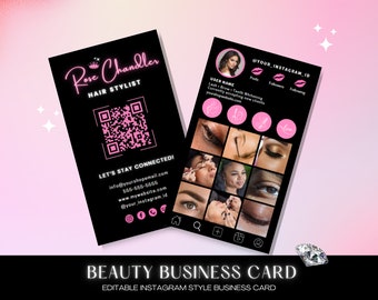 Instagram Business Cards, DIY Canva Template Design, Black And Pink Lash Card, MUA Salon Cards, Premade Lash Beauty Business Card 2024