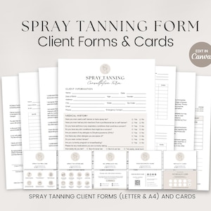 Bearbeitbare Spray Tanning Forms, Spray Tanning Business, Kundenaufnahme und Zustimmungsformular, Spray Tanning Spa-Beratungsformular, Spray Tanning Aftercare