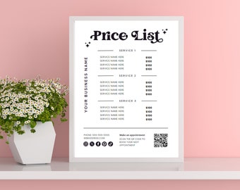 DIY Price List Template, Editable Beauty Salon Pricing Design, Printable for Hair Stylists, Wig Braids, Nail, Lash, and Makeup MUA QR Code