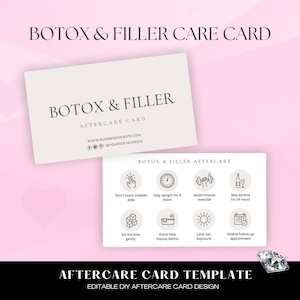 Sjabloon Botox-nazorgkaart Onderhoudsinstructies voor Botox Onderhoudskaart Botox Onderhoudstips voor botox Med Spa, sjabloon voor botox, filler, nabehandeling