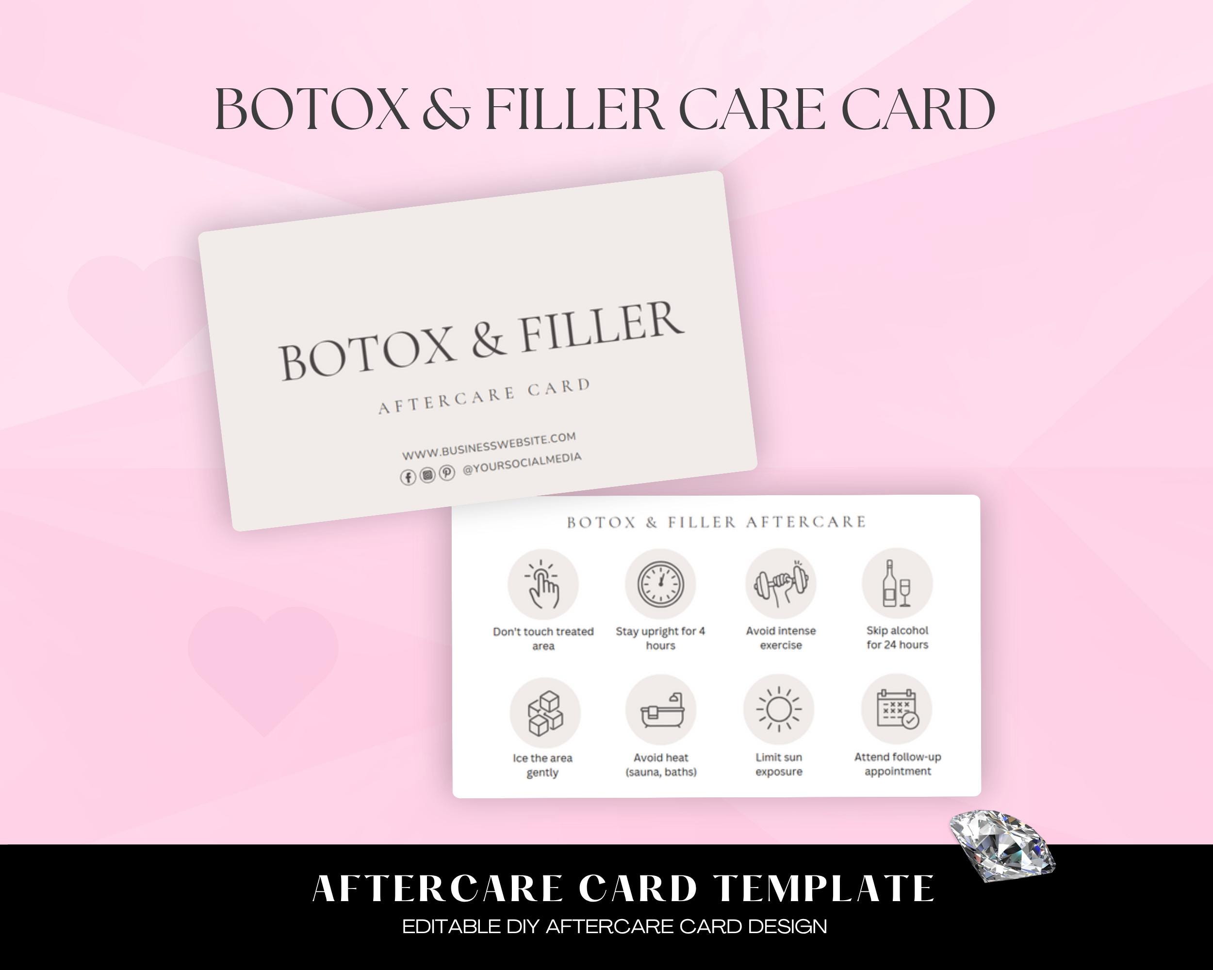 Modèle de Carte de suivi Botox Instructions d'entretien au Botox Carte de soins au Botox Conseils d'entretien au Botox Med Spa, Modèle Botox, Produits
