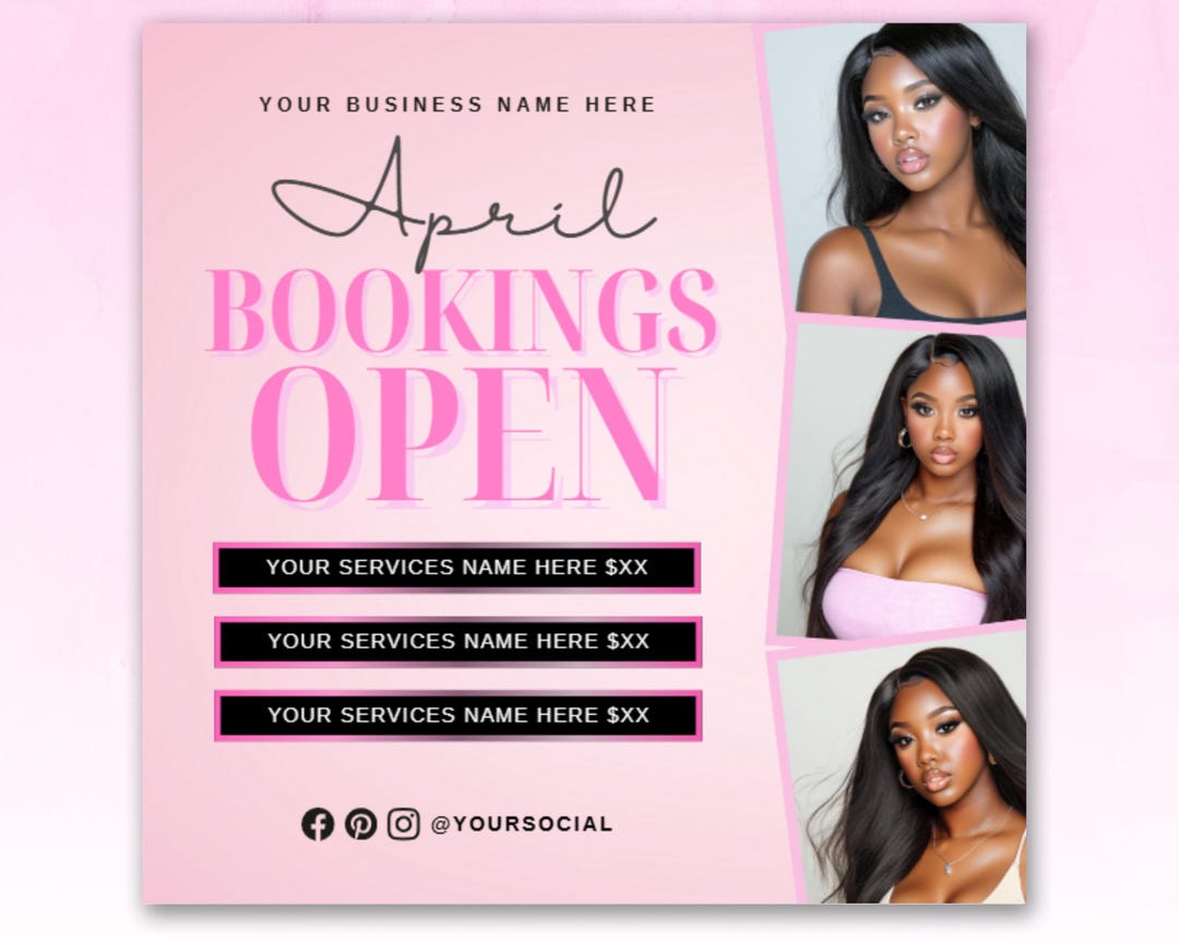April Booking Flyer DIY Template, Customizable April Flyer, Hair ...