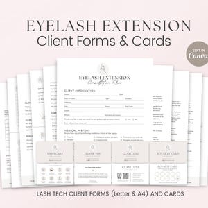 Eyelash Extension Forms Bundle, Editable Lash Consent Template, Lash Client Record, Lash Consultation, Lash Templates, Lash Technician Forms