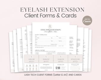 Eyelash Extension Forms Bundle, Editable Lash Consent Template, Lash Client Record, Lash Consultation, Lash Templates, Lash Technician Forms