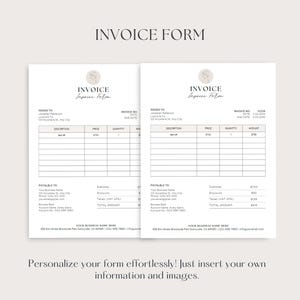 May include: A printable invoice form template featuring a floral design. The form includes fields for invoice number, date, issued to, description, price, quantity, amount, payable to, subtotal, taxes, and total amount.