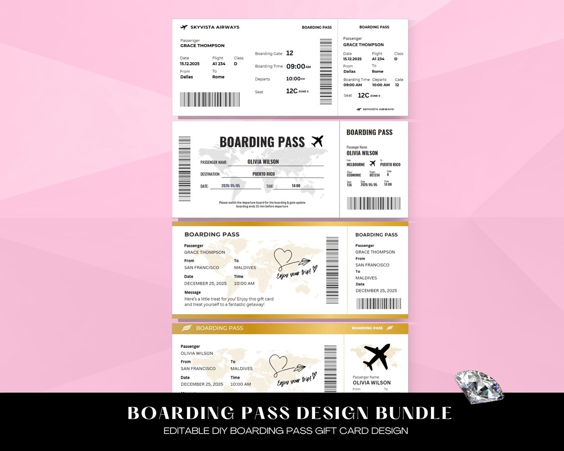 Boding Card Editable Boarding Pass Template Bundle, Surprise Boarding Pass Template ...