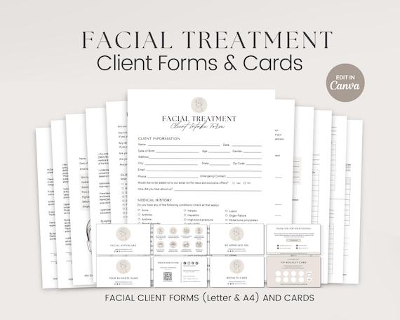 Facial Treatment Forms, Facial Consultation Form, Facial Intake Forms, Esthetician Forms Bundle, Esthetician Client Intake, Skincare Forms
