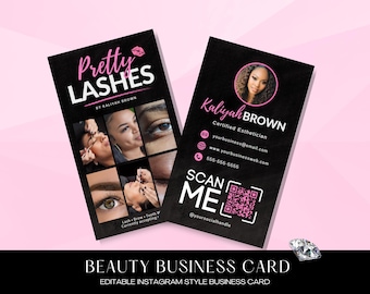 Business Card Template Design, Instagram Business Card, Beauty Artist Hair Nails Lashes Business Card Template, Premade Beauty Business Card