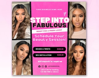 DIY Booking Flyer, Appointments Available, Bookings Open, Hair Lashes Wax Nail MUA Makeup Braids Wigs Locs Flyer, Editable Canva Template