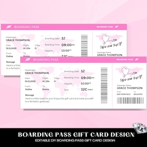 Editable Boarding Pass Ticket Template, Surprise Airline Gift, Airplane Ticket, Printable Airline Ticket, Voucher for Flight, Airline Gift