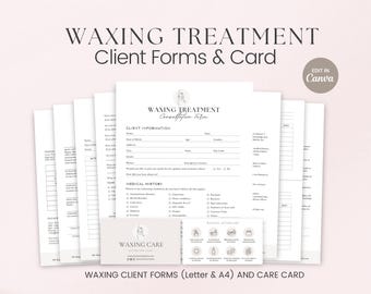 Formularios para tratamientos de depilación, plantillas editables para esteticistas, formularios de consentimiento para consultas de depilación, formularios de spa y plantillas de Canva.