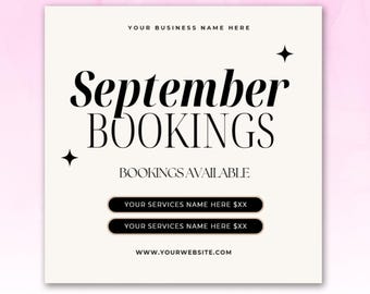 September Booking Flyer, DIY Flyer Template Design, Book Now Flyer, Beauty Hair Lash Nail Tech Wigs Makeup MUA Social Media Canva Template