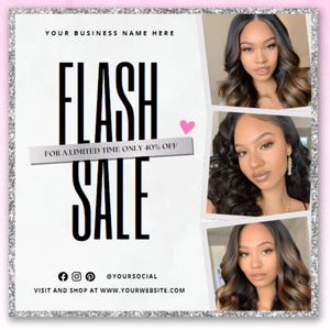 Flash Sale Flyer, DIY Website Sale Social Media Instagram Beauty Hair Nails Braids Lashes Fashion Sale Boutique Editable Canva Template
