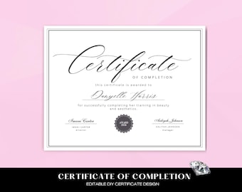 Lash Certificate of Completion, DIY Training Course Award, Canva Template, Eyelash Extension Certificate, Editable Beauty Course Award