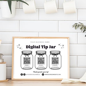 Printable Virtual Tip Jar Venmo Payment Sign, Editable QR Code Tips Accepted Sign Canva Template, Instant Download