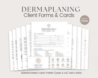 Paquete de formularios de dermaplaning, consentimiento y cuidados posteriores, formulario de consulta, plantilla y formulario de dermaplaning