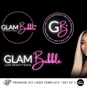 Logo make-up artiest, DIY schoonheidslogo set, logo make-upsalon, cosmetisch logo, roze logo, DIY bewerken in canva premade logosjabloon, wimperlogo