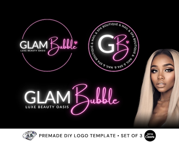 Makeup Artist Logo, DIY Beauty Logo Set, Makeup Salon Logo, Cosmetic Logo, Pink Logo, DIY Edit in Canva Premade Logo Template, Lash Logo