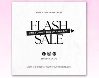 Flash Sale Flyer, DIY Website Sale Boutique Instagram Beauty Hair Nails Braids Lashes Fashion Sale Social Media Editable DIY Canva Template