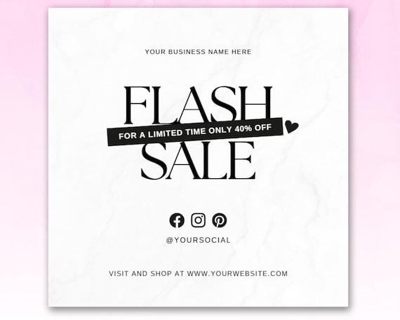 Flash Sale Flyer, DIY Website Sale Boutique Instagram Beauty Hair Nails Braids Lashes Fashion Sale Social Media Editable DIY Canva Template