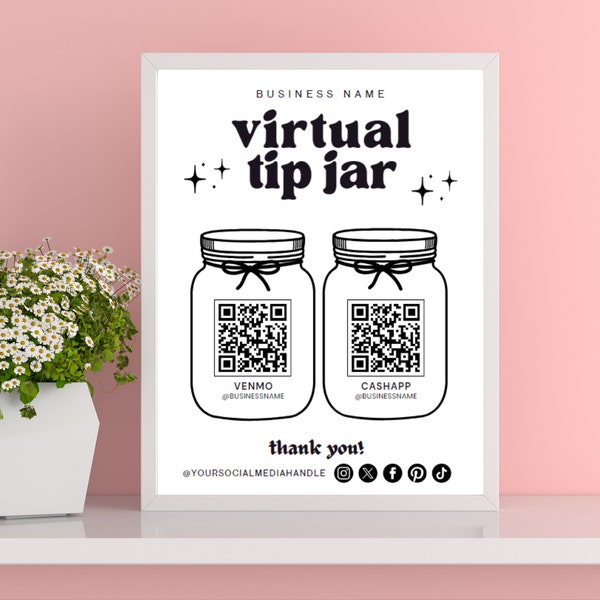 Editable Venmo Tip Jar QR Code Sign Template, Printable Tips Accepted Sign Canva Design, Instant Download