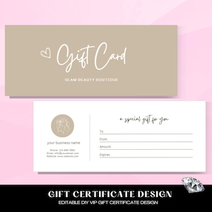 DIY Gift Certificate, Canva Template, Gift Voucher, Gift Certificate, Beauty, Hair, Lashes, Salon, Nails, Makeup, Spa, Boutique, Lash Cards