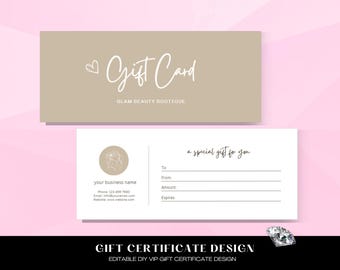 DIY Gift Certificate, Canva Template, Gift Voucher, Gift Certificate, Beauty, Hair, Lashes, Salon, Nails, Makeup, Spa, Boutique, Lash Cards
