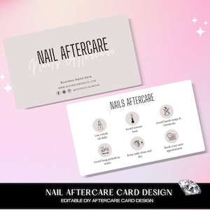 Nails Aftercare Kartenvorlage, bearbeitbare Nägel Visitenkarte, Maniküre After Care Karte, Small Business Care Kartenvorlage, Nagelverlängerungen