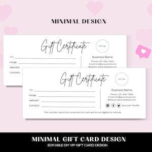 Minimal Gift Certificate Template, Minimalist, Modern DIY Gift Certificate, Editable Gift Voucher, Printable Gift Card, Coupon, Spa Voucher