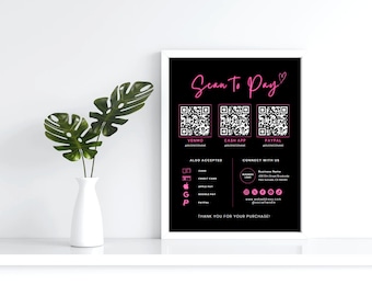 Editable QR Code Beauty Salon Pricing Template, DIY Scan to Pay Sign Template, Printable Hair MUA Braids Nail Lash Makeup Canva Template