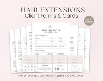 Hair Extension Forms, Editable Hair Extensions Intake Consent Consultation, Hair Care Cards, Hair Stylist Template, Hair Extension Intake