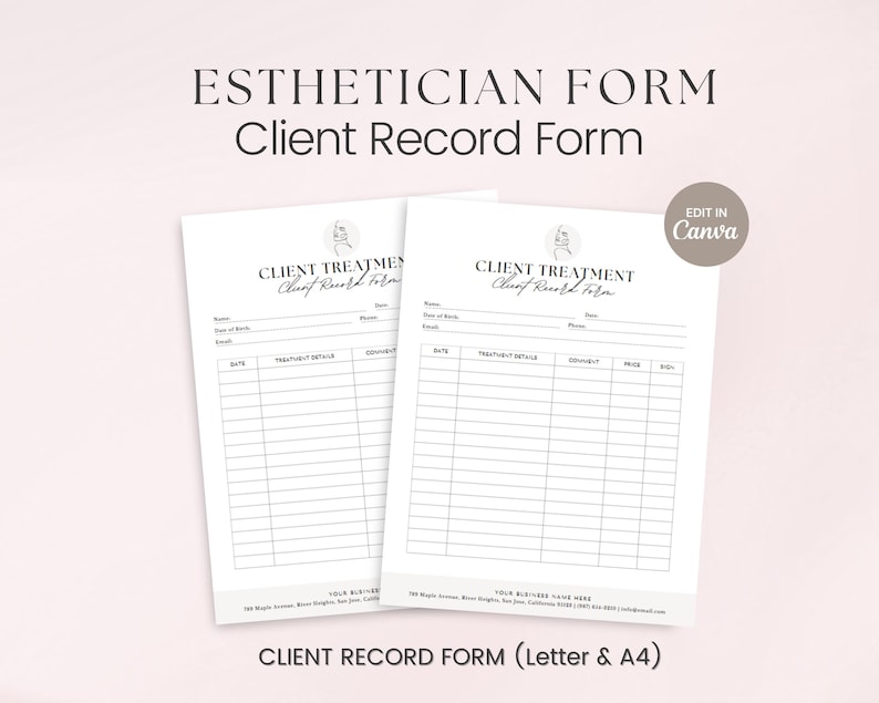 Client Record Form, Lash Tech Client Record Forms Template, Editable ...