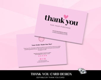 Thank You Card Design, DIY Marketing Cards Template, Hair Business Cards, Lash Thank you Card Hair, Thank You For Order, Pink Thank You Card