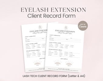 Klantrecord wimperverlenging, bewerkbaar formulier wimperverlenging, technisch advies wimper, formulieren schoonheidsspecialiste, formulieren wimpertechnicus, Canva