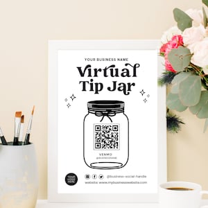Virtual Tip Jar Sign Template, QR Code Sign Template, Venmo Payment Sign, Printable Tip Sign Template, Editable Canva Template Modern DIY