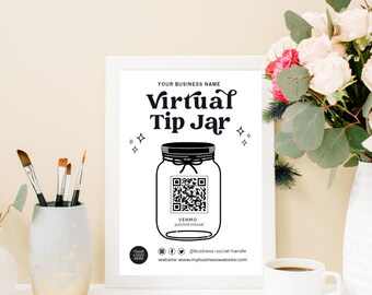 Virtual Tip Jar Sign Template, QR Code Sign Template, Venmo Payment Sign, Printable Tip Sign Template, Editable Canva Template Modern DIY