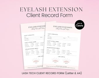 Wimpernverlängerungsklienten-Formular, Sofort-Download-Vorlagen, Wimpernzuordnung, Kosmetikerin-Formulare, Wimperntechniker-Formulare, Canva