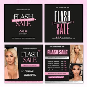 Flash Sale Flyer Bundle, DIY Website Sale Social Media Instagram Beauty Hair Nails Braids Lashes Fashion Sale Boutique Canva Template