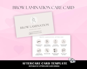 Brows Aftercare Template, DIY Brow Lamination Care Card, Eyebrows Tint Care Instructions, Small Business Care Card Canva Template, Brow