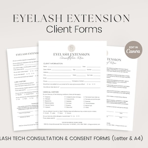 Lash Consent Form, Lash Client Consultation, Eyelash Extension Forms, Editable Lash Consent Templates, Lash Tech Forms, Esthetician Forms