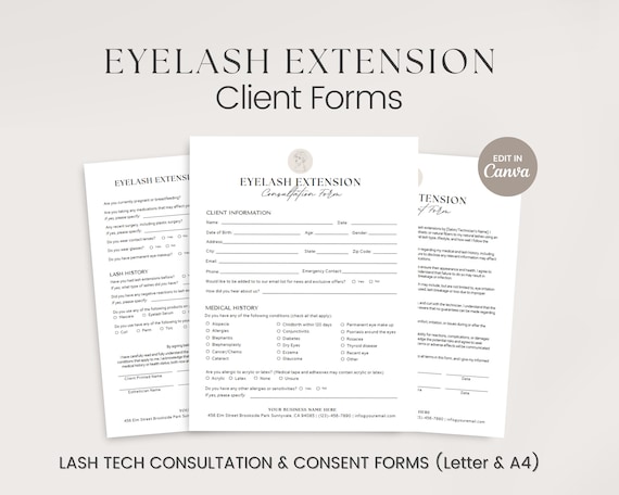 Lash Consent Form, Lash Client Consultation, Eyelash Extension Forms, Editable Lash Consent Templates, Lash Tech Forms, Esthetician Forms