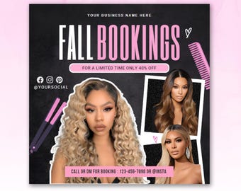 Fall Booking Flyer, Fall Special Flyer, Fall Books Open, September Booking, Premade Business Flyer Hair Braids Lash Nails Makeup Wig Install