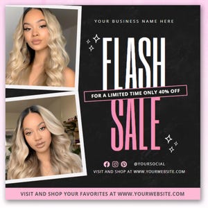 Flash Sale Flyer, DIY Website Sale Social Media Instagram Beauty Hair Nails Braids Lashes Fashion Sale Boutique Editable Canva Template