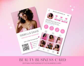 Instagram Business Card Lash Technician & Makeup Artist with Interactive Links for Hair and Nails Influencer, Plus Scan-to-Book QR Code