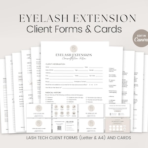 Formulaire d'autorisation pour l'extension de cils, Formulaires d'extension de cils, Accueil client, Formulaire de demande client, Lot professionnel pour cils, Soins ultérieurs pour carte de visite