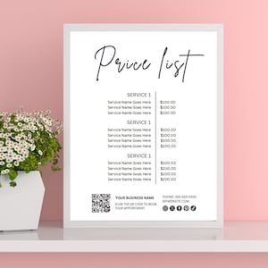 Price List Template Editable Canva Business Sign Printable Price Sheet DIY Printable Price Sheet, Instagram Pricing List Template Lash Tech