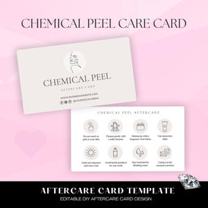 Chemical Peel Aftercare Cards, Editable Esthetician Cards, Canva Template Facial Treatment Post Care Instructions Beauty Care Card