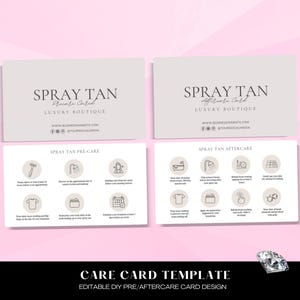 Modèle de soin après bronzage en spray, carte soin bronzage, carte soin bronzage en spray, carte de soin après bronzage imprimable, carte de soin après bronzage en spray, carte bronzage en spray
