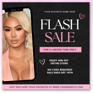Flash Sale Flyer, Boutique Sale Flye, Clothing Sale Flyer, Boutique Flyer Template, Hair Lash Makeup Wigs Braids Makeup Business Sale Flyer